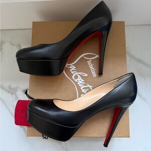Christian Louboutin Bianca 39.5 Black Leather 120 Heel Platform Pump Red Bottom